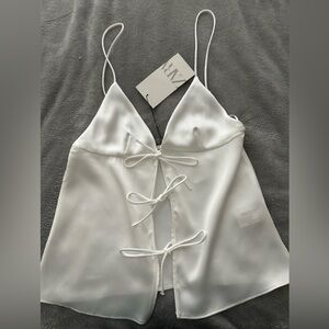Zara satin effect white top with bow size XS
